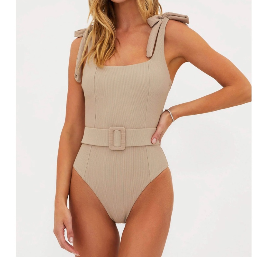 Beach Riot Ribbed Sydney Tie Strap Belted One Piece Swimsuit